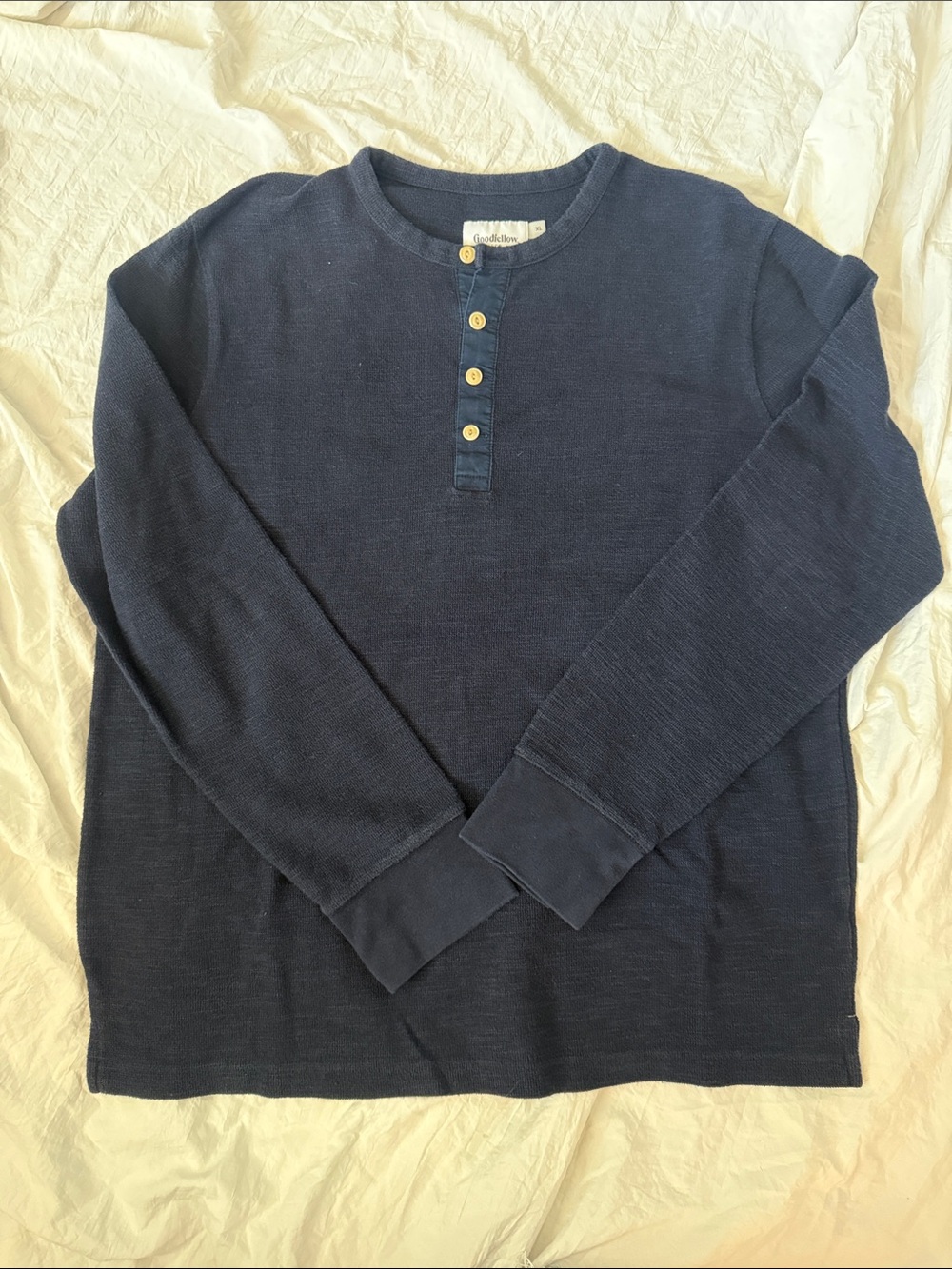 Goodfellow Navy Long Sleeve Henley with Button Placket